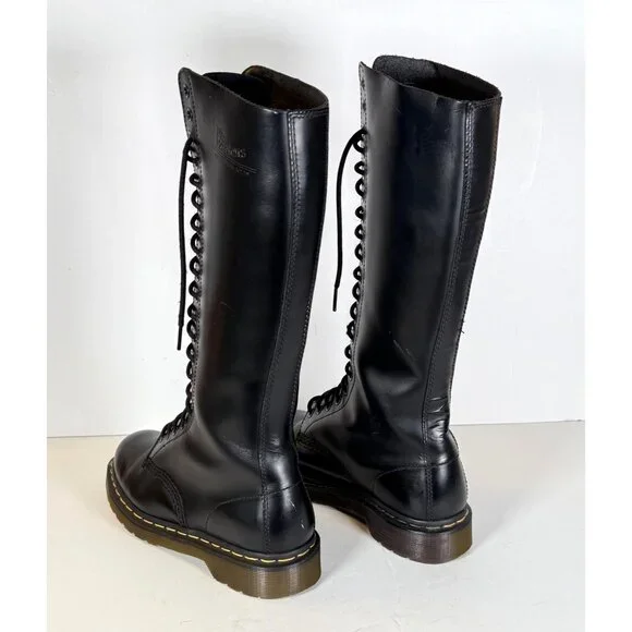 Dr. Martens 11300 Black Leather Tall Combat Boots 20 Eyelet Unisex - Picture 8 of 15